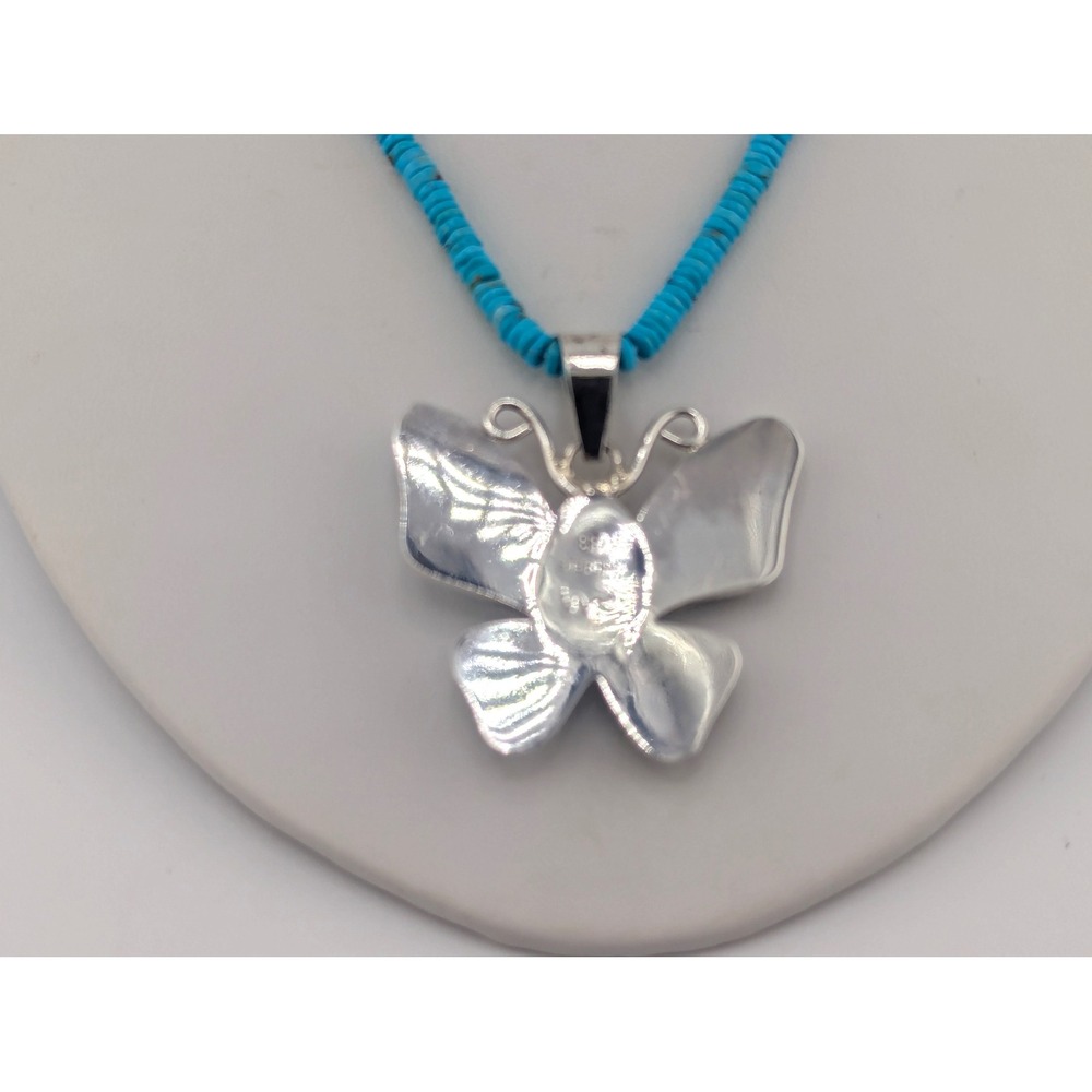 Navajo Necklace Turquoise Butterfly Pendant Handmade Native Amer Jewelry ** - Picture 12 of 13